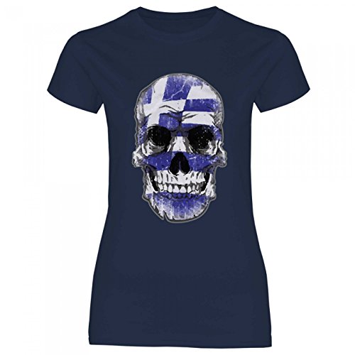 Royal Shirt df15 Damen T-Shirt Griechenland Greece Flagge | WM EM Fußball Totenkopf Trikot, Größe:XL, Farbe:Navy