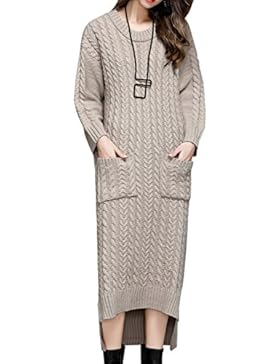 ELLAZHU Donna Vestito Di Maglione Lungo Irregolare Con Tasche Di Fronte Per Autunno Ed Inverno YY22