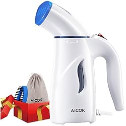 Aicok Plancha Ropa Vapor Vertical, mini cepillo de vapor de mano para prendas delicadas y tejidos gruesos，calentamiento rápido y bolsa de viaje, plancha de vapor portátil para el viaje y hogar, Azul