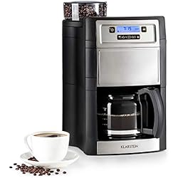 Klarstein Aromatica II Cafetière avec moulin - cafetière filtre, 1000W, verseuse en verre 1,25L, Timer 24h, plaque chauffante, filtre au charbon actif, argent