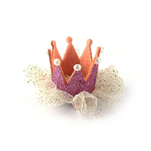 Koly Hot Sale Baby Girls Crown Pearl Princess Hair Clip Party Hair Accessories (Pink)
