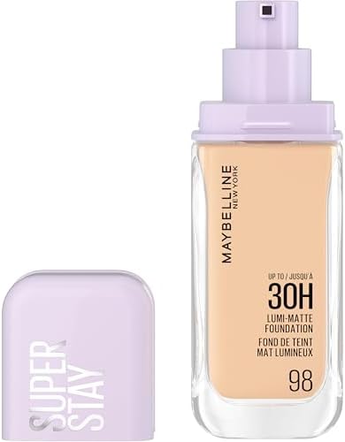 Maybelline New York Fondotinta a Lunga Tenuta, Per Tutti i Tipi di Pelle, Finish Matte Luminoso, Copertura Medio-Alta, Fino a 30H di Tenuta, Con Amminoacidi, Superstay Lumi-Matte, Tonalità: 98