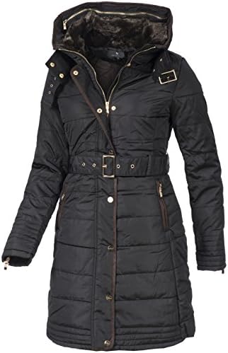 Violet Fashion Damen Women's Parka Plain Long Sleeve Coat Black Black -  Black - 38 cm