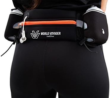 World Voyager Premium Quality No Bounce Runners Hydration Belt With Reflectors, Smartphone Pocket & BPA free Water bottles (Orange)