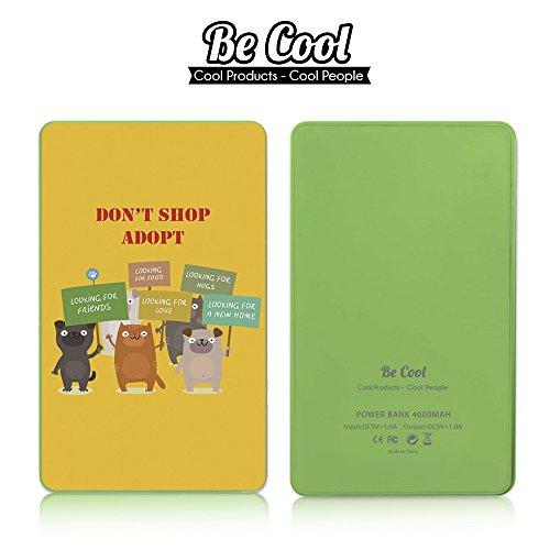 BeCool Bater  a Externa Power Bank 4000 mah Verde   Gratis 1 Cable USB-MicroUsb  Android  y Adaptador Lightning  Apple   Adopta Animales