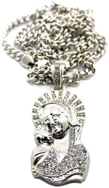 Saint Mary and Christ Jesus Pendant in Silver Tone w/ 91.44cm Cuban Chain CP99R