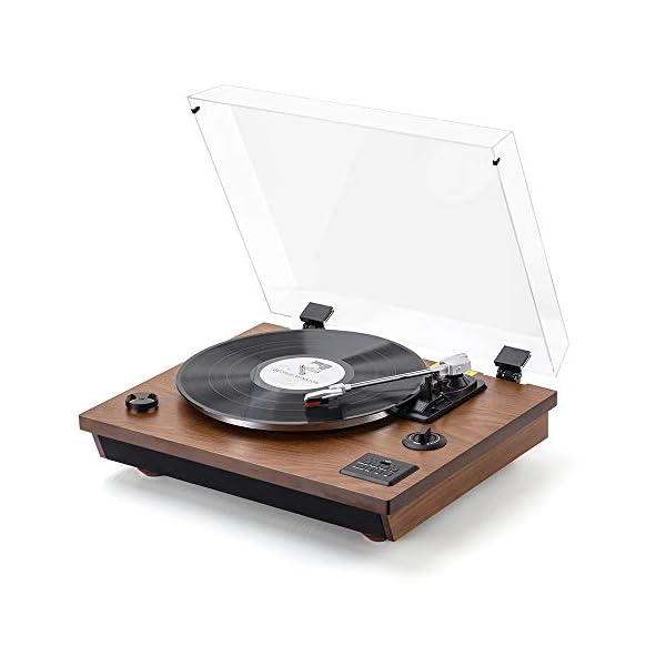 Shuman MC-262 auswählbarer Geschwindigkeit (33/45/78 RPM) Plattenspieler, Bluetooth, Aufnahme von Vinyl zu MP3, USB / MP3-Player, Eingebauter leistungsstarker Lautsprecher , Eichenholz Farbe