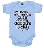 IiE, I'm cute,mummy's cute and my Daddy's lucky x, Baby Boy, Bodysuit, 3-6m, Pale Blue