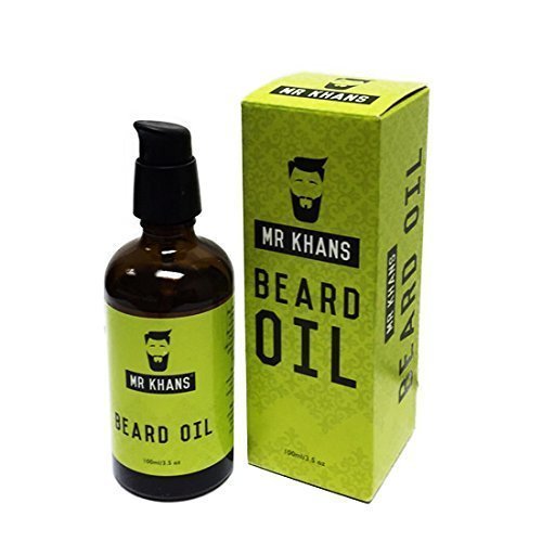 Mr Khans Beard Oil - Beard Conditioning Oil- A Beard Softener and Deep Conditioner For Men HUGE 100ml 3.5oz- With Lock Pump Dispenser- Stylish Glass Bottle- Made in the UK