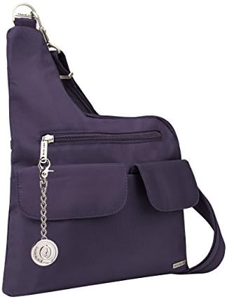 Travelon Anti-Theft Classic Crossbody Bag, Messenger Bag, Handbag, Purse, Metal Charm Keychain (Purple)