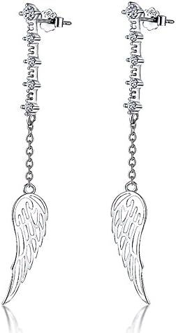 Viyino 925 Sterling Silver Cubic Zirconia Angel Wings Stud Earrings (White)