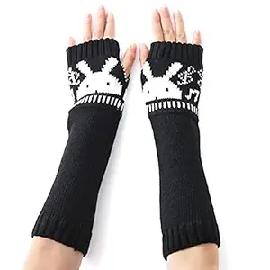 Outgeek Winter Arm Sleeves Rabbit Fingerless Lightweight Modern Stretchy Warm Thumb Hole Arm Warmers Adjustable