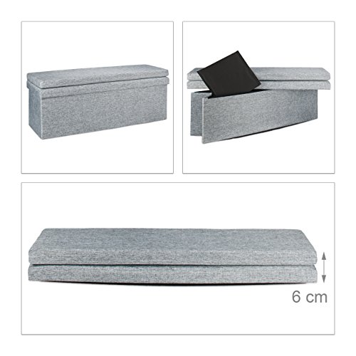 Relaxdays Faltbarer Sitzhocker mit Lehne XL HBT 73 x 114 x 38 cm stabiler Sitzcube als Fußablage Sitzbank und Sitzwürfel aus Leinen als Aufbewahrungsbox mit Stauraum mit Deckel für Wohnraum, grau - 4