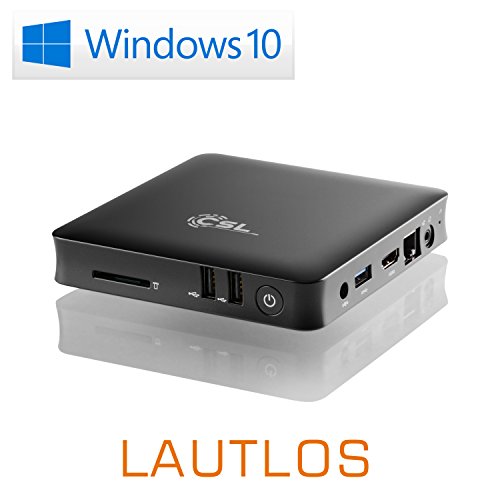 Mini PC – lautlose CSL Narrow Box 4K / Win 10 Pro – Silent-PC mit Intel QuadCore CPU 1920MHz, 32GB SSD, Intel HD, WLAN, USB 3.1, HDMI, SD, Bluetooth, Windows 10 Pro - 2