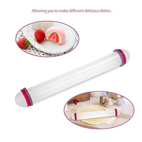 Foxnovo 23 x3 cm .Teigroller Zoll Antihaft-DIY Sugarcraft Fondant Nudelholz Kuchen dekorieren Tool mit Führungsringen (weiß) - 2