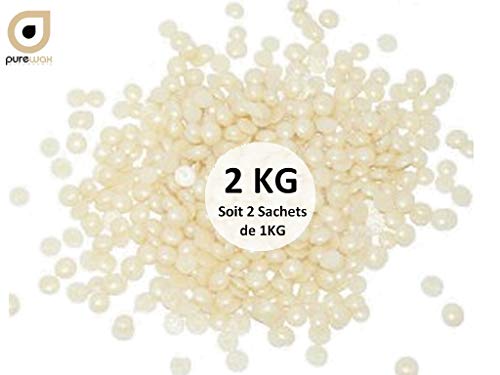 2 sachets d'1 kg de Pastilles de cire BLANC NACRE, perles de cire à épiler pelable- 2Kg, PUREWAX By Purenail, TOP PROMO