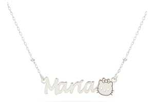 doble aro Colgante Personalizado con Nombre - Plata de Ley 925/1000 para Mujer – Collar Artesanal con Cadena Ajustable - Hecho en España (Modelo Hello Kitty, Plata de Ley)