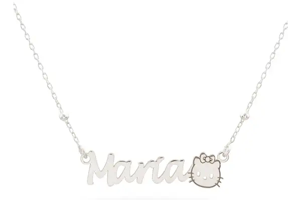 doble aro Colgante Personalizado con Nombre - Plata de Ley 925/1000 para Mujer – Collar Artesanal con Cadena Ajustable - Hecho en España (Modelo Hello Kitty, Plata de Ley)