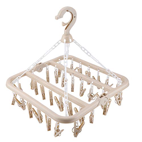 Wifehelper Étendoir à Linge Intima, 32 Clips Porte-vêtements Pliable Portable pour Suspension en Plastique pour sécher Chaussettes, Serviettes, vêtements pour Enfants, sous-vêtements Beige