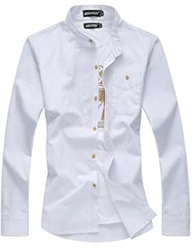 Herren Freizeit Langarm leinen Hemd Stehkragen