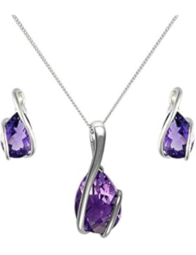 Damen-Schmuck-Set 9 Karat (375) Weißgold Amethyst 45 cm 145P0080-05-145E0072-02