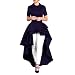 Produktbild Ba Zha Hei Elegant Frauen Kurzarm Luftschicht kurzärmeligen Lotusblatt Rock High Low Schößchen Kleid Bodycon Casual Party Club Kleid Long Sleeve Cocktailkleid Festlich Partykleid (XXL, Dunkelblau)