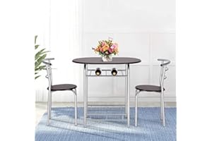 XUANYU Esszimmer-Sets (1 Esstisch und 2 Stühle), Set Esstisch und Stühle, braun-silber (Tisch: 80 × 53 × 74 cm, Stuhl: 36 × 36 × 75 cm)