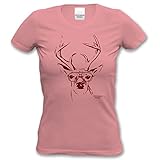 Damen-T-Shirt-Girlie-Shirt :-: Volksfest-Fasching-Karneval-Oktoberfest-Outfit-Kostüm :-: Hirsch mit Brille :-: Geschenkidee :-: Muttertag Geburtstag :-: Farbe: rosa Gr: XXL