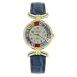 Armbanduhr Millefiori, mit Murano-Glas, mit Lederarmband – Blau