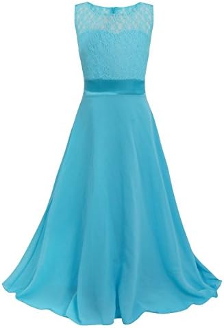 Freebily Girls Kids Sleeveless Lace Chiffon Wedding Bridesmaid Birthday Party Formal Prom Flower Dress Blue 11-12 Years