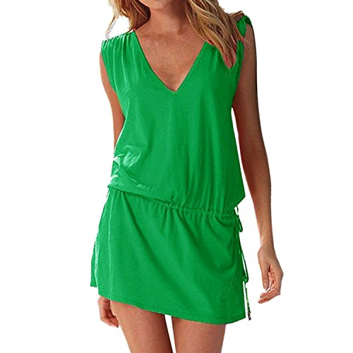 Donna Estate Vestito Senza Maniche Rotondo Collo Estate Sexy Abiti da Spiaggia Casual Senza Schienale Copricostume Mare Vestiti Taglie Sciolto Cocktail Partito Bikni Cover Up Dress - BienBien