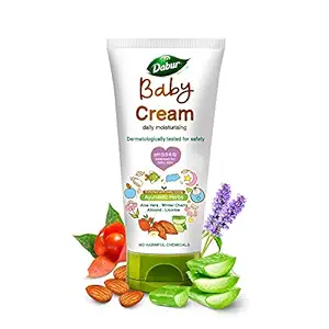 Dabur Baby Cream: pH 5.5 balanced for Baby Soft Skin with No Harmful Chemicals |Contains Aloevera , Licorice & Almonds |Hypoallergenic & Dermatologically Tested with No Paraben & Phthalates - 200 g