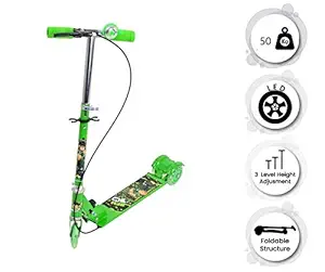 Spitin Kick Scooter for Kids 3 Wheeler Foldable Kick Skating Cycle with Brake and Bell, LED on Wheels and Height Adjustable for Boys and Girls for 3-7 Years (Green)