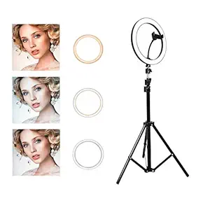 Ring Light with Stand OEBLD Selfie Light Ring with iPhone Tripod and Phone Holder for Video Photography Makeup Live Streaming YouTube Lighting (B(10.2''Ring Light & 20''Tripod))