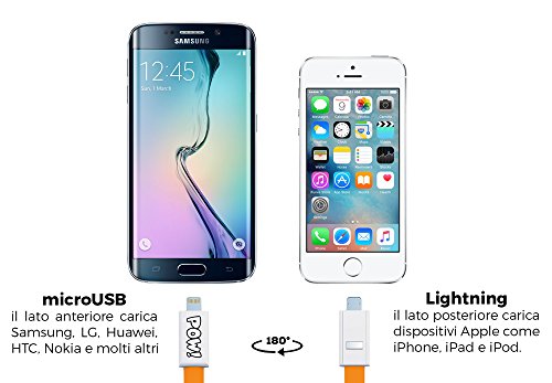POW! Portachiavi caricatore 2in1 universale compatibile con Apple Lightning Android Micro USB cellulari smartphone (cavo di ricarica per Samsung iPhone Huawei Nokia LG) filo caricabatterie caricatore (Fucsia)