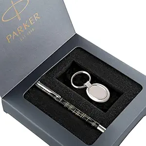 Parker Vector Gift Set - Parker Spark Black Special Edition Roller Ball Pen with Parker Round Key Chain (Ink - Blue)