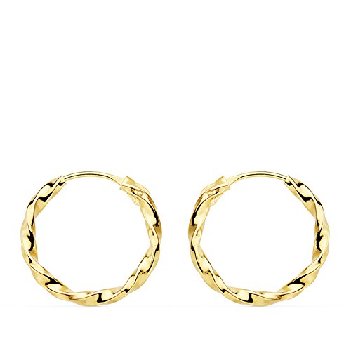 Pendientes aros gallonados oro amarillo 18 kilates 14 mm Niña Mujer