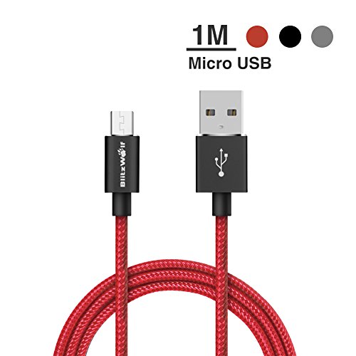 Micro USB Kabel, BlitzWolf 1m 2.4A Micro USB Ladekabel Fast Charging & Daten Sync Cord Android Ladegerät Kabel mit Magic Tape Strap für Samsung Galaxy S7 Edge / S6 / S5 / S4, Hinweis 5/4/3, HTC M9 , Xperia Z3 Z2, Moto X, LG, Sony, Tablets und Power Bank (Rot)