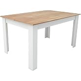 edihome, Dining Table, 138 (L) x 90 (W) x 75 (H), Denver Model, for Living Room, Kitchen, White Finish and Cambria (White / W