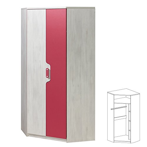Preisvergleich Produktbild Eckkleiderschrank NUKI Eckschrank Babyzimmer Kinderzimmer Schrank (Norwegische Kiefer - Himbeere)