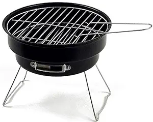 John Richard BBQ Stamped Steel Round Shape Barbeque/Portable Charcoal Barbecue Table Camping Outdoor Garden Grill BBQ Black Carbon Steel (ITN-179-3) Color Black