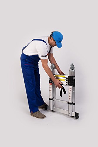 WORHAN® 3.8m TELESKOPLEITER 2 in 1 ANLEGELEITER KLAPPLEITER ALU TELESKOP LEITER MULTIFUNKTTIONS LEITER 380cm K3.8 (……3.8m C-Line) - 6