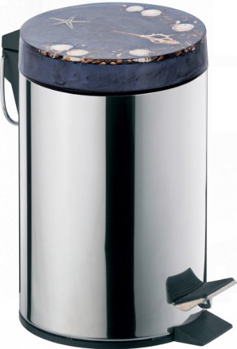 Sanwood 1009400 Treteimer Nachtmeer Bad-Abfalleimer 3 L, Edelstahl, chrom glänzend mit motiv, 17.1 x 23.6 x 25.9 cm