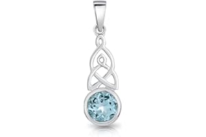 DTPsilver® 925 Sterling Silver Necklace - Celtic Knot Pendant with Natural Gemstones - With or Without Curb Chain - Width: 1.2 mm - Adjustable Length: 16" to 18" Inches