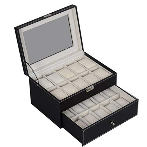 Preisvergleich Produktbild bloatboy Schmuck Aufbewahrungsbox Und 20 Kartons - Doppelschicht Uhrenbox, Schublade PU-Box Uhrenbox Mit Glasfenster Schublade Schmuckschatulle