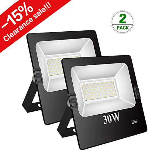 TOPLANET Projecteur LED 30w Lumières LED Extérieur 6500K Imperméable IP66 2 Pack pour Jardin Pelouse Éclairage Décoration