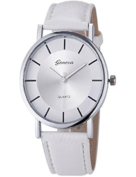 Loveso-Armbanduhr elegant Genf Damenmode Retro Dial Leder analoge Quarz-Armbanduhr Uhren_Weiß