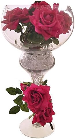 Stunning Large Chalice Vase with Artificial Velvet Roses and Crystals in a choice of 4 Colours by Homestreet® (HOTPINK)