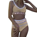 JMETRIC Einfacher, Fransierter Badeanzug mit Fransen und Enganliegendem Split-Bikini mit Niedriger Taille(Gelb,S)