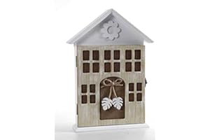 Kasahome Cassetta Portachiavi da Muro in Legno - Porta Chiavi a Casetta Stile Shabby - Appendichiavi da Parete - Color Legno o Grigio 19x5x26cm